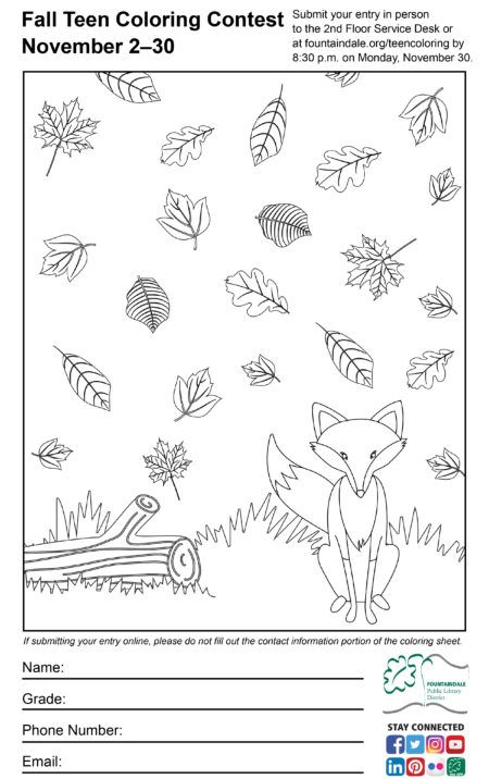 Fall Teen Coloring Contest: November 2–30, 2020, Fountaindale Public Library