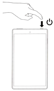 Diagram of hand powering on a Fire Tablet