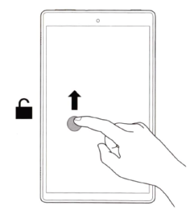 A hand swiping up on a Fire Tablet screen to unlock it