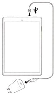 Diagram showing how to charge a Fire Tablet using the AC adapter