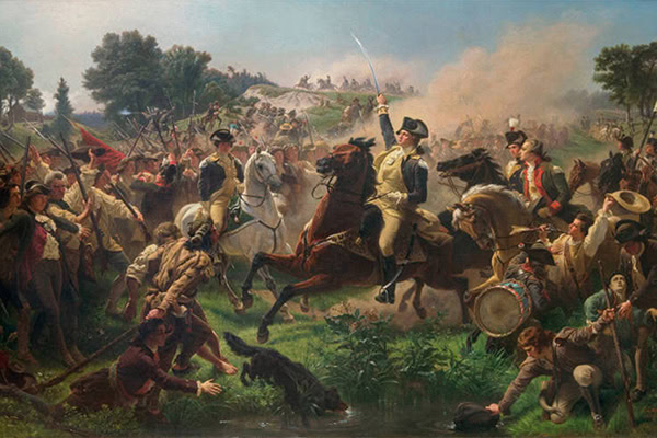 Title: Washington Rallying the Troops at Monmouth. Oil on canvas by Emanuel Leutze (1857)