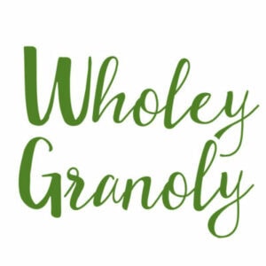 The words "Wholey Granoly" written in green, cursive-style font on a white background.