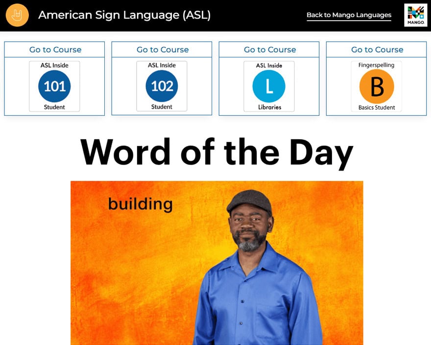 Website page for Mango Languages